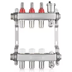 JG Underfloor 3 Port LowFit Underfloor Heating Manifold Brushed Steel