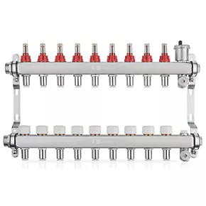 JG Underfloor 9 Port LowFit Underfloor Heating Manifold Brushed Steel 1 JG Underfloor 9 Port LowFit Underfloor Heating Manifold Brushed Steel