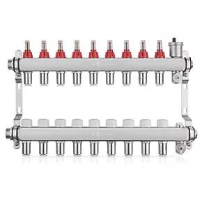 JG Underfloor 9 Port Underfloor Heating Manifold Brushed Steel 1 JG Underfloor 9 Port Underfloor Heating Manifold Brushed Steel