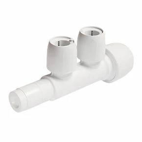 Hep2O Plastic Push-Fit Reducing 2 Port Closed Spigot Manifold 22 x 15mm 1 Hep2O Plastic Push-Fit Reducing 2 Port Closed Spigot Manifold 22 x 15mm